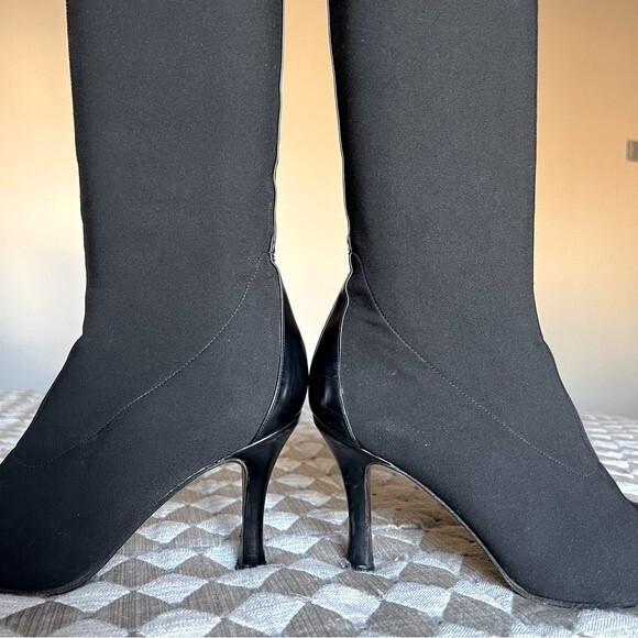 Via Spiga Black Stretch Fabric Heeled Boots with Pointed Toes Women’s Size 8 - Picture 4 of 12